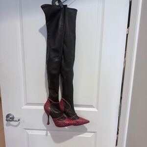 Alexander McQueen - over the knee black and red snake leather boots